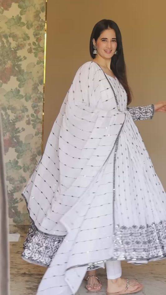 Imposing Black Embroidery Work White Color Gown TD-6036