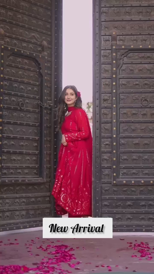 Ravishing Georgette Red Color Gown TD-6035