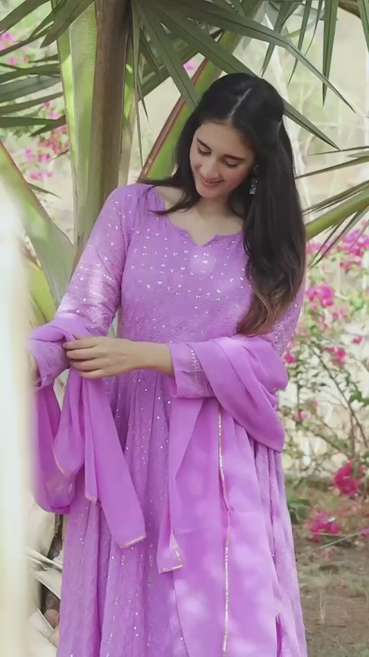 Glossy Georgette Fabric Anarkali Gown TD-6034