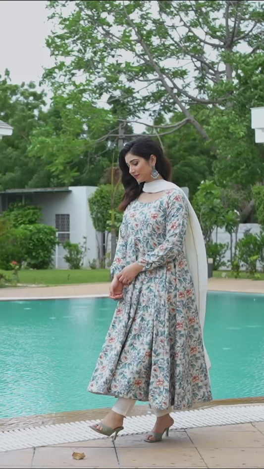 Glorious Sky Blue Color Maslin Anarkali Suit With Dupatta Set TD-6015