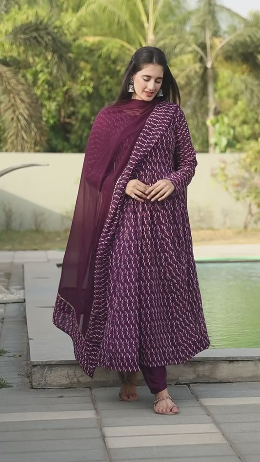 Eyes Catching Digital Print Purple Anarkali Suit TD-6032