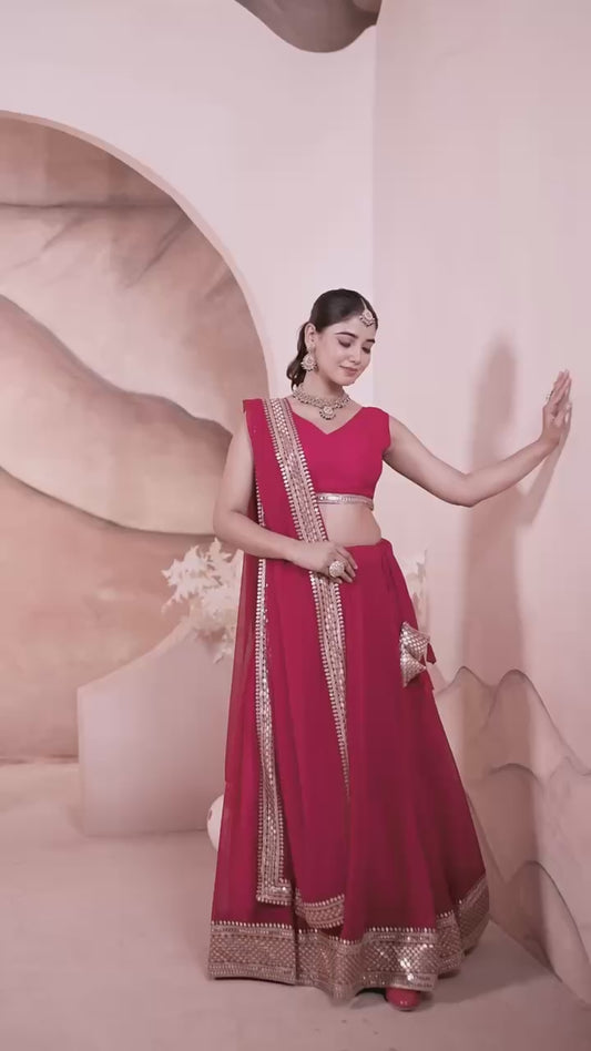 Demanding Embroidered Work Maroon, Wine & Pink Color Lehenga Choli TD-6055